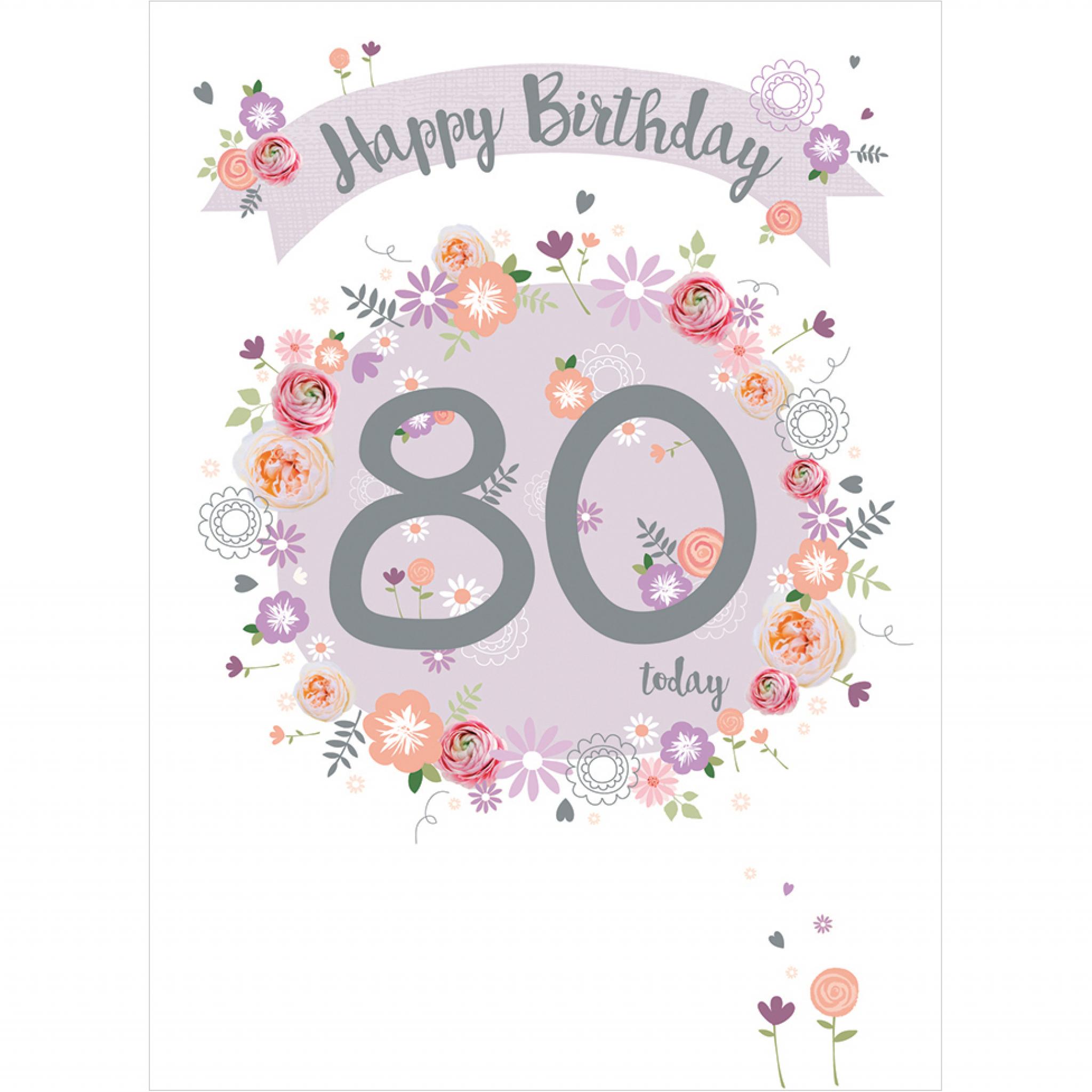 Age To Celebrate Card - 80 Floral & Banner