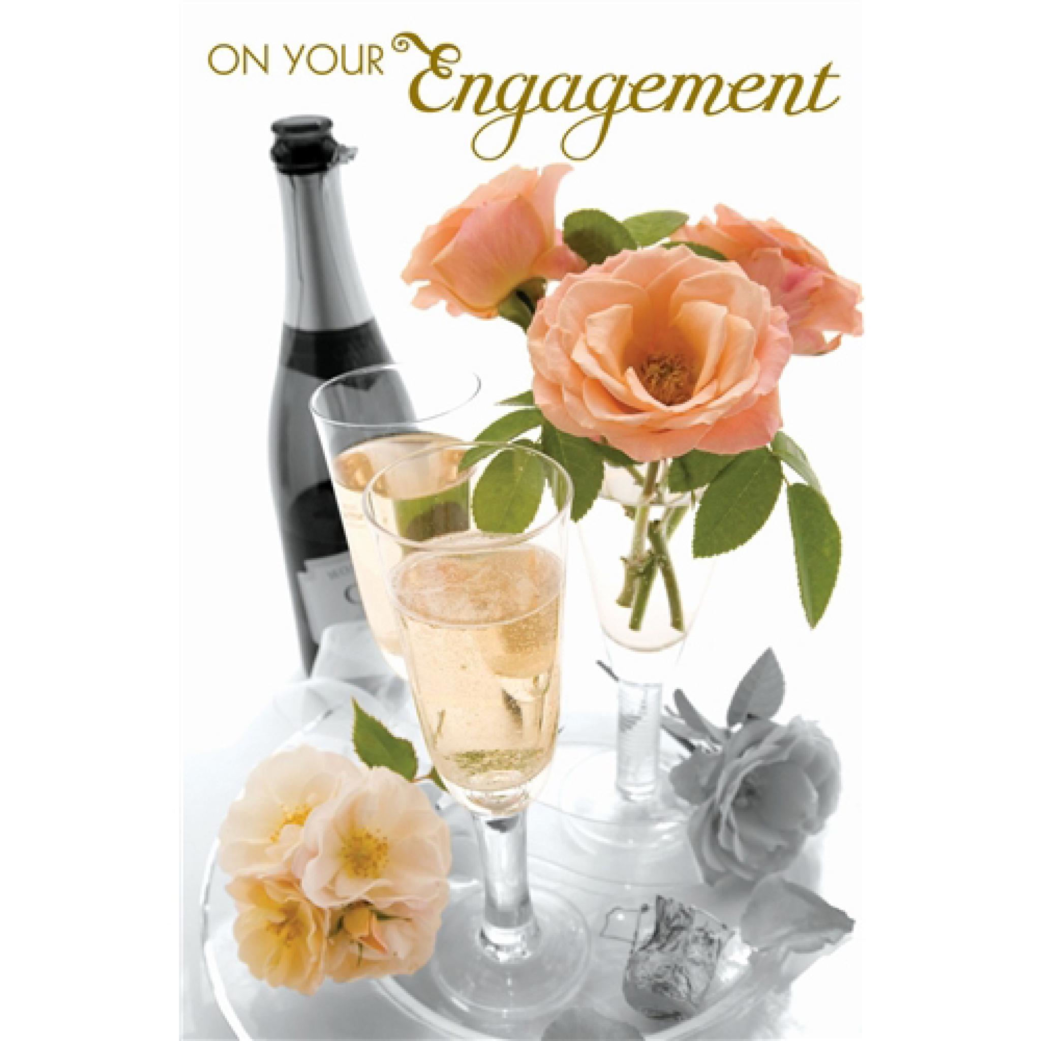 Engagement Card Champers Roses