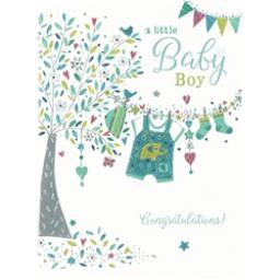 New Baby Card - Tree & Washing line (Baby Boy)