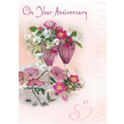 Anniversary Card - Glasses & Flowers (Your)
