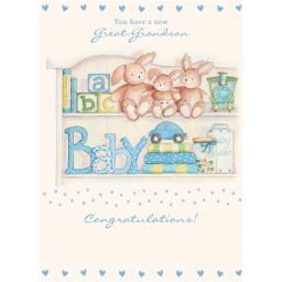 New Baby Card - Bunnies For Him (Great-Grandson)