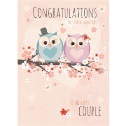 Wedding Card - Owls On Branch