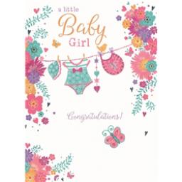 New Baby Card - Washing Line (Baby Girl)