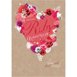 Anniversary Card - Hearts & Roses (Your Ruby Anniversary)