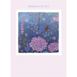 Thinking Of You Card - Flower Butterflies & Text