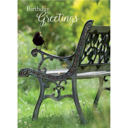 Floral Birthday Card - Blackbird On Bench