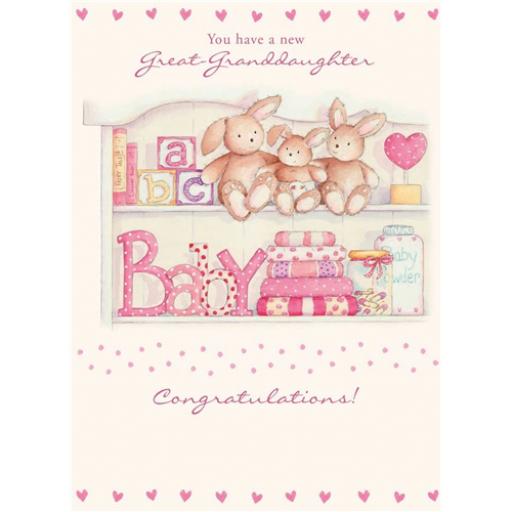 New Baby Card - Bunnies For Her (Great-Granddaughter)