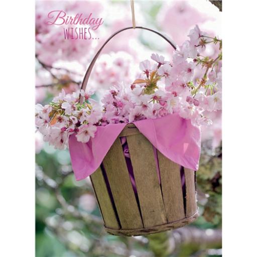 Floral Birthday Card - Blossom In Wooden Bucket