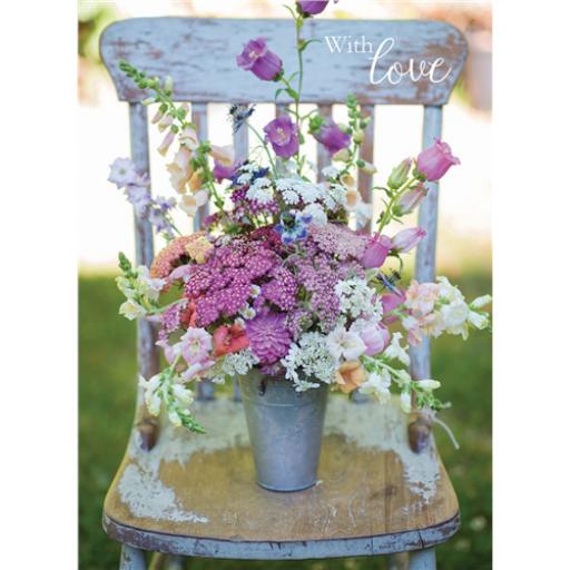 Floral Birthday Card - Wooden Chair Bouquet