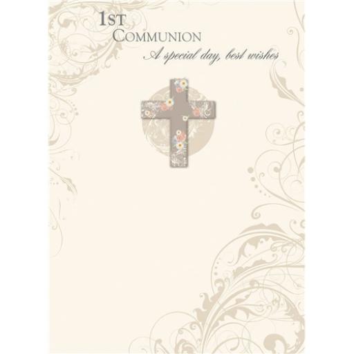 Communion Card - Floral Cross