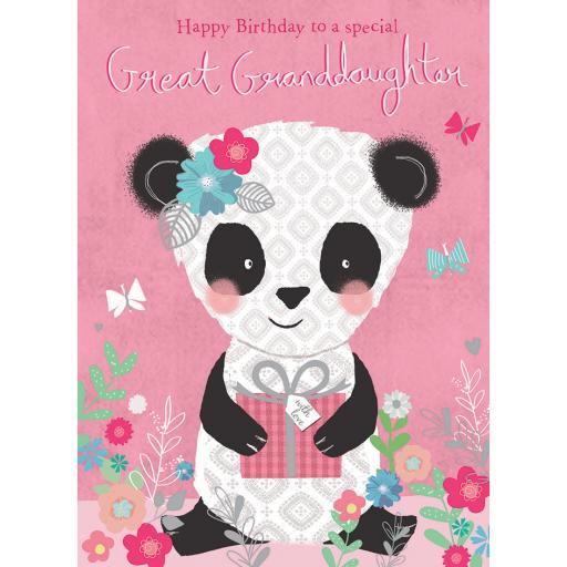 Family Circle Card - Cute Panda & Present (Great Granddaughter)