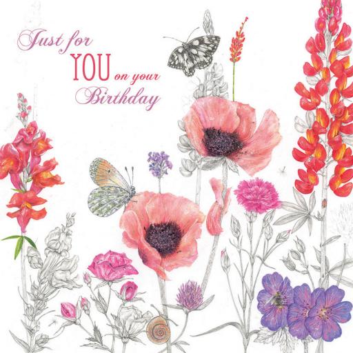 Vintage Garden Card - Poppies & Butterflies