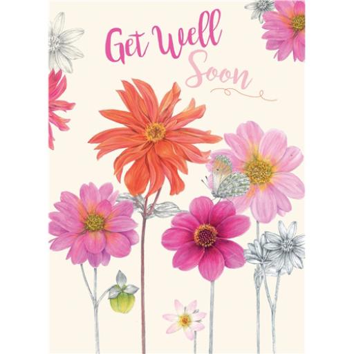 Get Well Soon Card - Pink & Orange Flowers