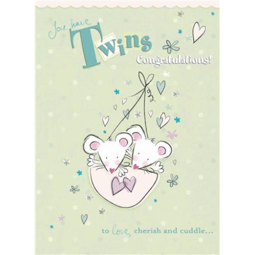 New Baby Card - Baby Mice (Twins)