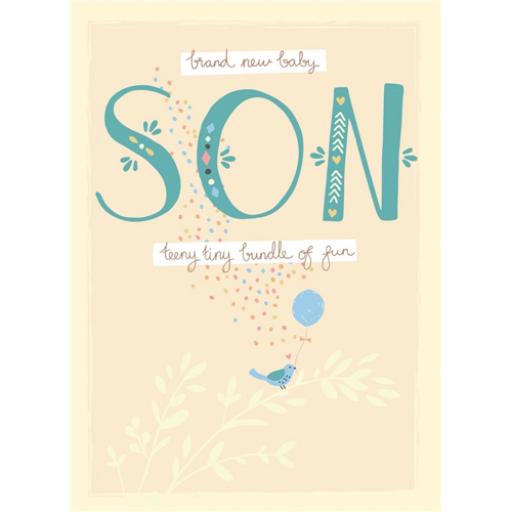 New Baby Card - Bird & Balloon (Son)