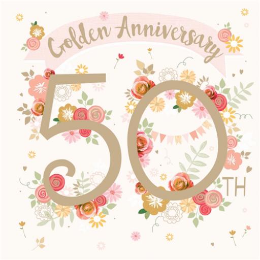 Anniversary Card - Floral 50th (Your Gold Anniversary)