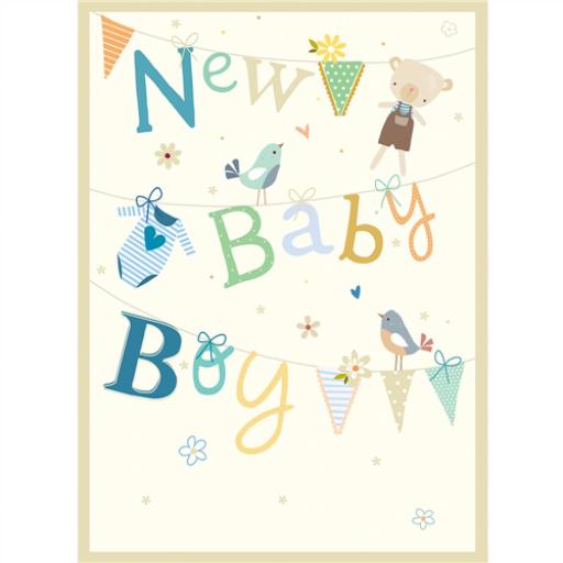 New Baby Card - Clothesline (Baby Boy)