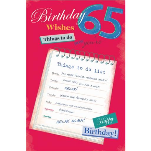 Age To Celebrate Card - 65 Things To Do List