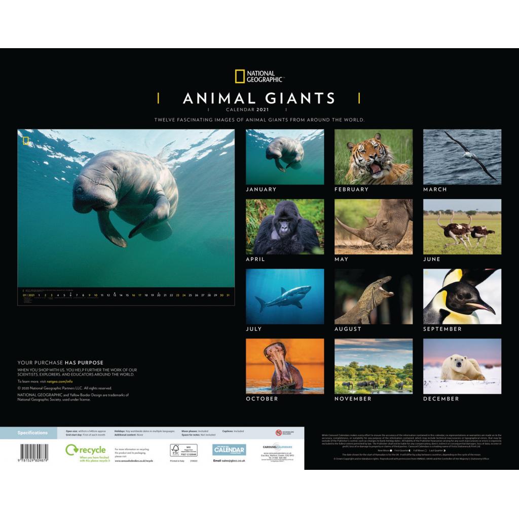 National Geographic, Animal Giants Deluxe Calendar 2021