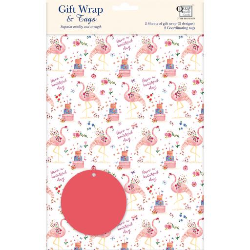 Gift Wrap & Tags - Flamingo