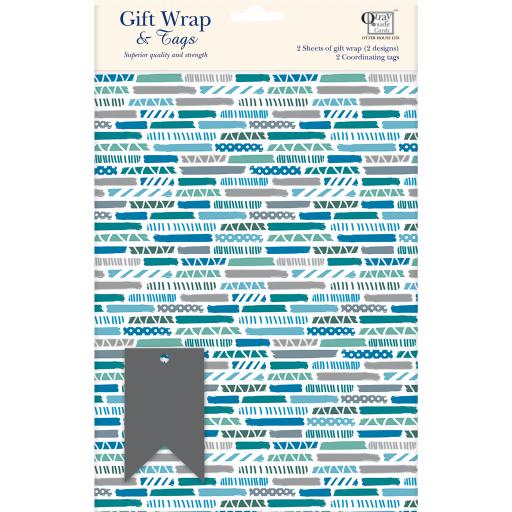 Gift Wrap &amp; Tags - Grey &amp; Blue Stripes
