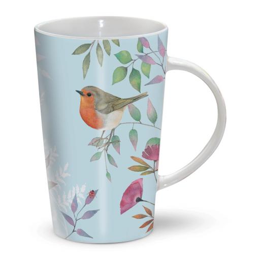 Latte Mug - Vintage Garden - Blue Floral & Birds