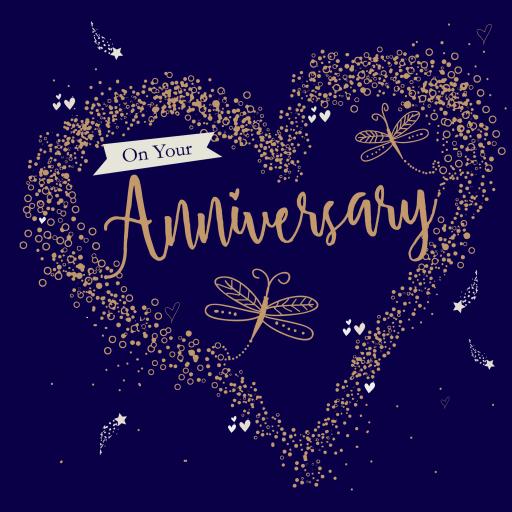 Anniversary Card - Gold Heart On Blue (Your)