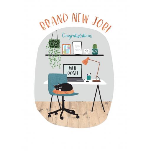 Good Luck Card - 'New Job' Office Desk &amp; Cat