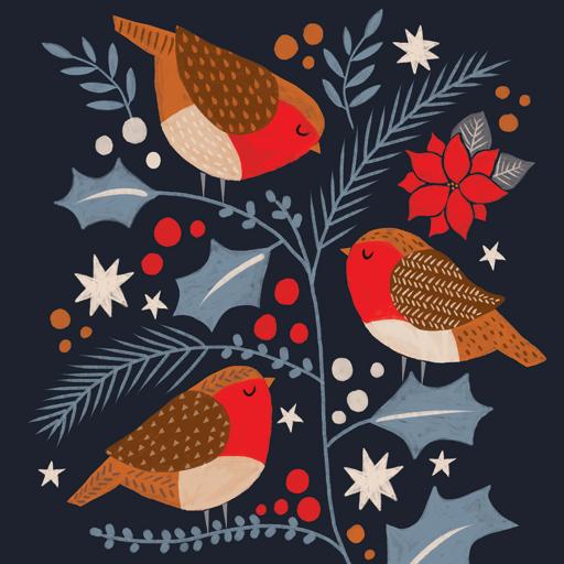 RSPB Small Square Christmas Card Pack - Robin & Foliage