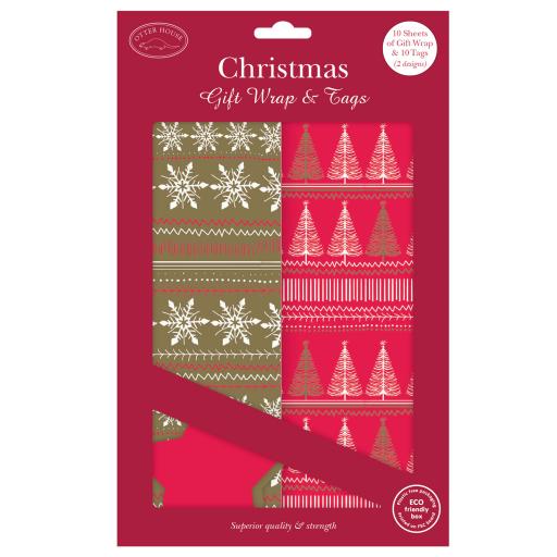 Christmas Wrap &amp; Tags Bumper Pack - Snowflake &amp; Winter Trees (10 Sheets &amp; 10 Tags)