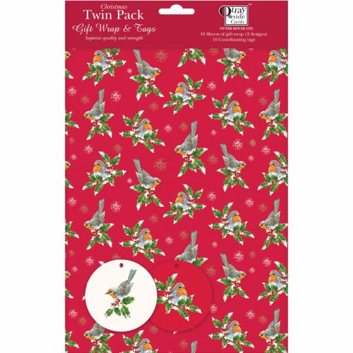 Christmas Wrap & Tags Bumper (Twin) Pack - Festive Robins