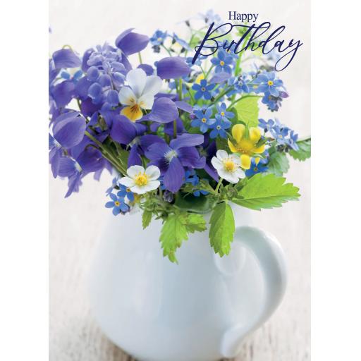 Floral Birthday Card - Pretty Blue Flowers
