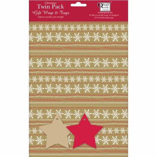 Christmas Wrap &amp; Tags Bumper (Twin) Pack - Snowflake &amp; Winter Trees (10 Sheets &amp; 10 Tags)