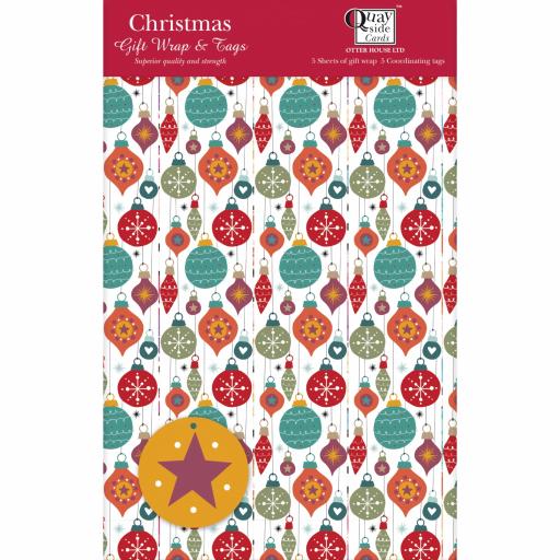 Christmas Wrap & Tags - Bauble Bonanza (5 Sheets & 5 Tags)