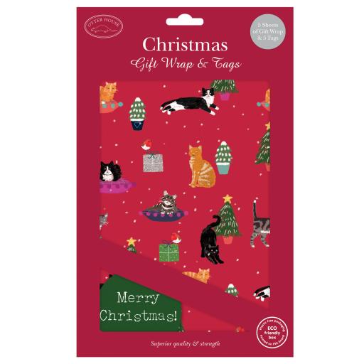 Christmas Wrap & Tags - Christmas Kitty Cats (5 Sheets & 5 Tags)