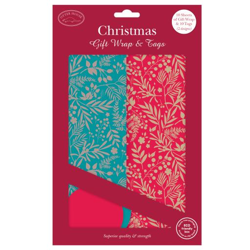 Christmas Wrap &amp; Tags Bumper Pack - Silhouette Foliage (10 Sheets &amp; 10 Tags)