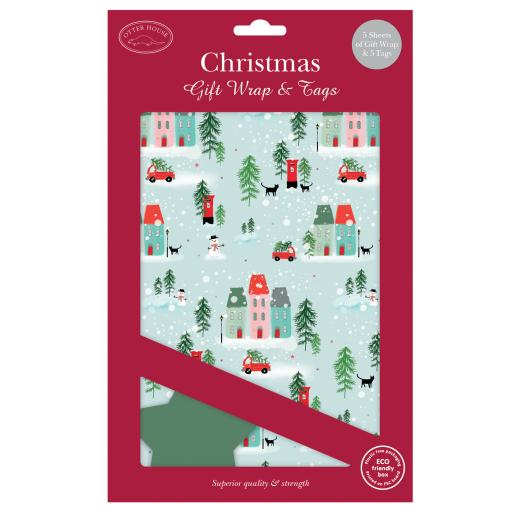 Christmas Wrap & Tags - Christmas Village (5 Sheets & 5 Tags)