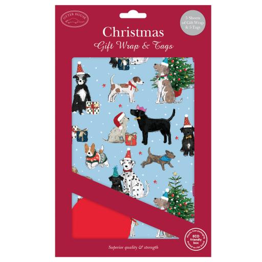 Christmas Wrap &amp; Tags - Dogs At Christmas (5 Sheets &amp; 5 Tags)