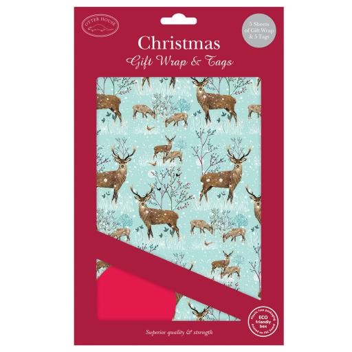 Christmas Wrap &amp; Tags - Winter Stags (5 Sheets &amp; 5 Tags)
