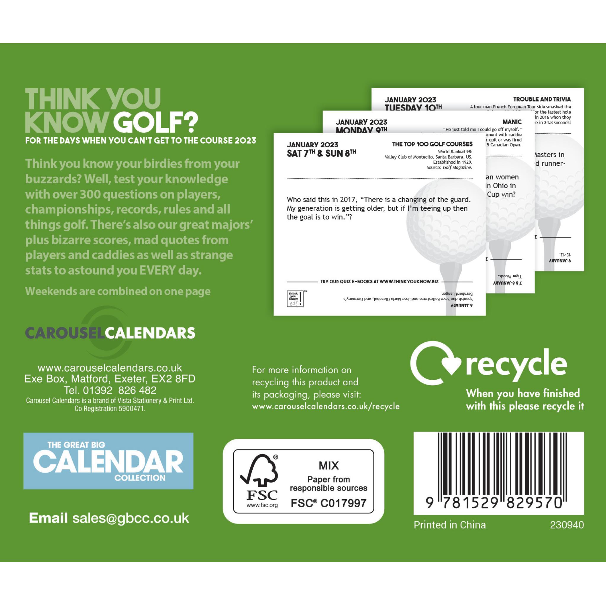 Think You Know Golf Boxed Calendar 2023