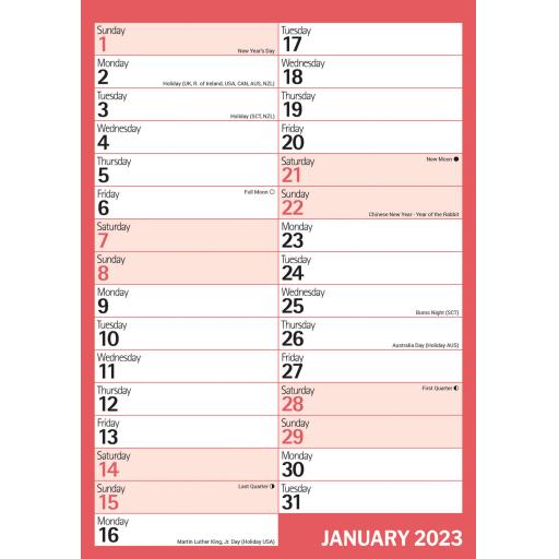 Red & Black Monthly Engagement Portrait A4 Calendar 2023