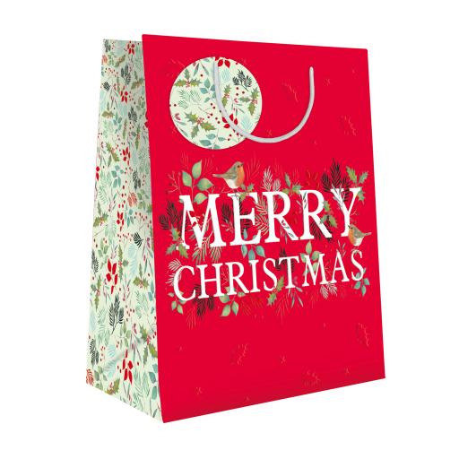 Christmas Gift Bag (Medium) - Foliage & Robin Text