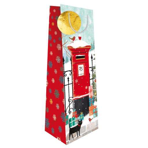 Christmas Bottle Gift Bag - Postbox Cat
