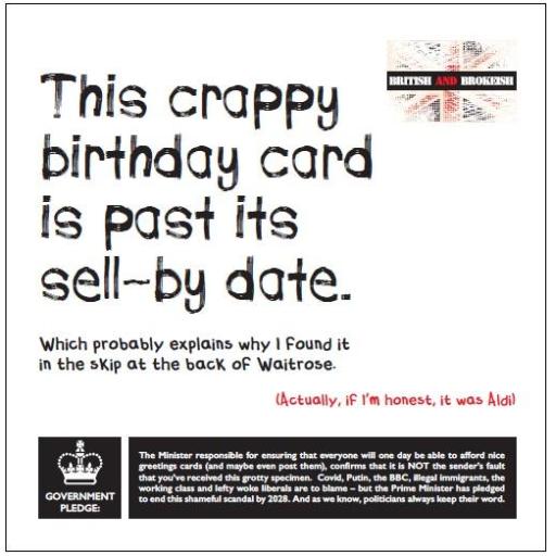 British and Brokeish Card - This crappy birthday card is past its sell-by date