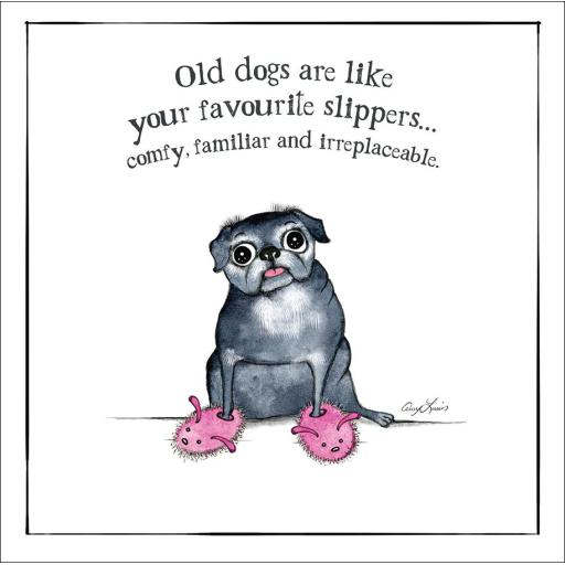 Red and Howling Card - Old dogs are like your favourite slippers