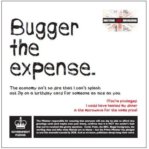 British and Brokeish Card - Bugger the expense