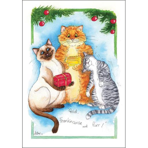 Christmas Card - Alisons Animals - Gold Frankincense and Purr