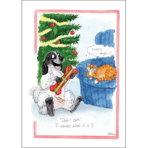 Christmas Card - Alisons Animals - Ooh - I wonder what it is?