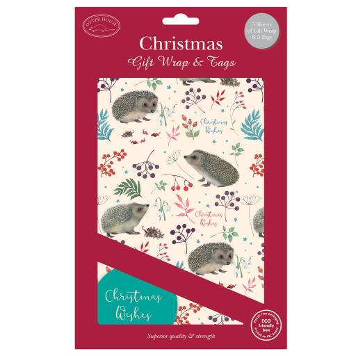 Christmas Wrap & Tags - Winter Hedgehogs (5 Sheets & 5 Tags)