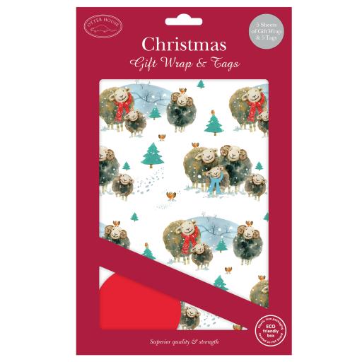 Christmas Wrap & Tags - Huddling Herdwicks (5 Sheets & 5 Tags)